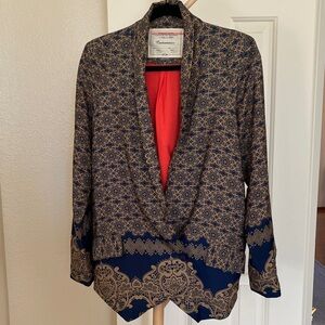 Anthropologie Cartonnier Navy and Tan Patterned Drapey
